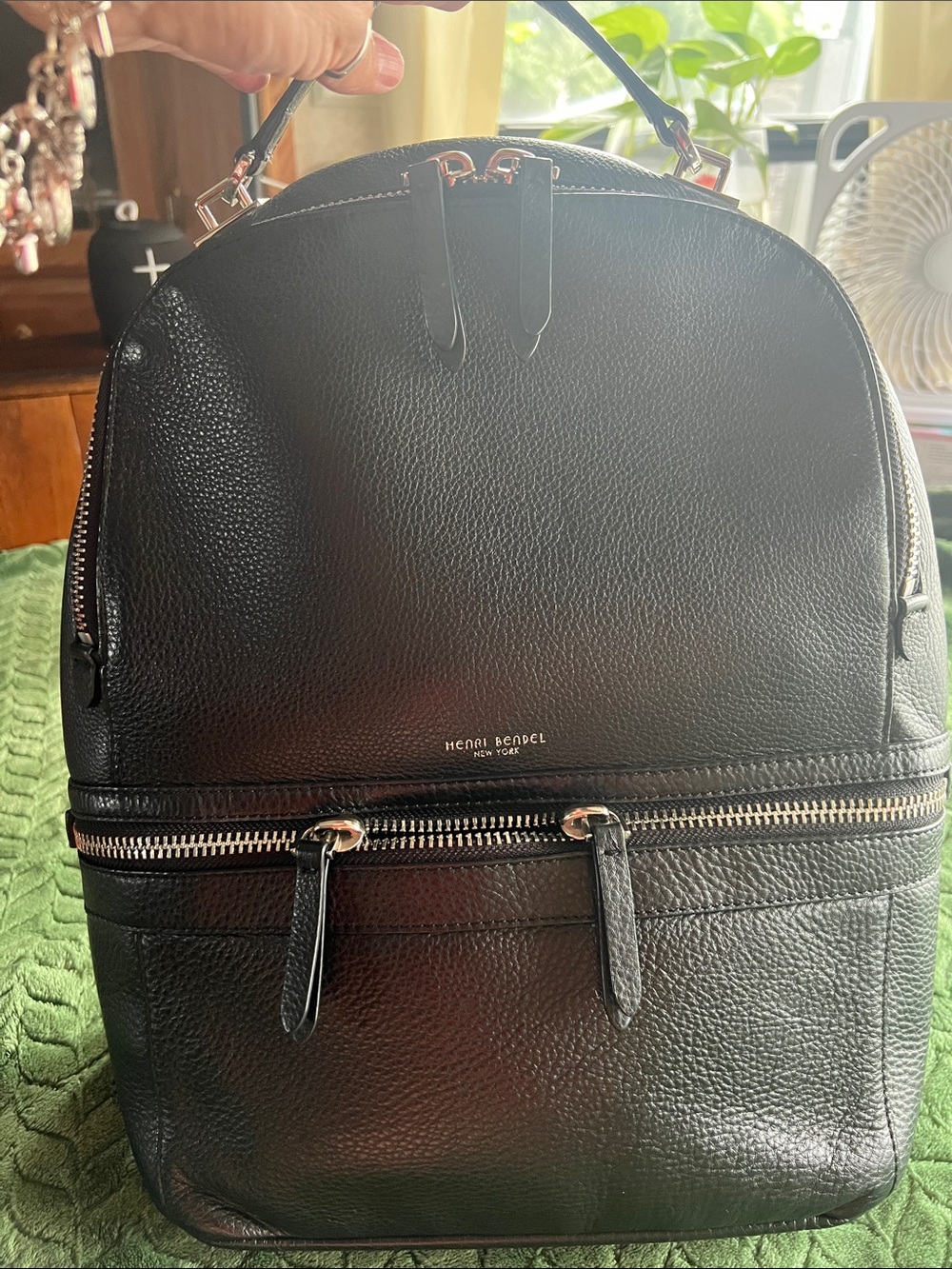 henri bendel Black Pebbled Leather Backpack with Silver Hardware